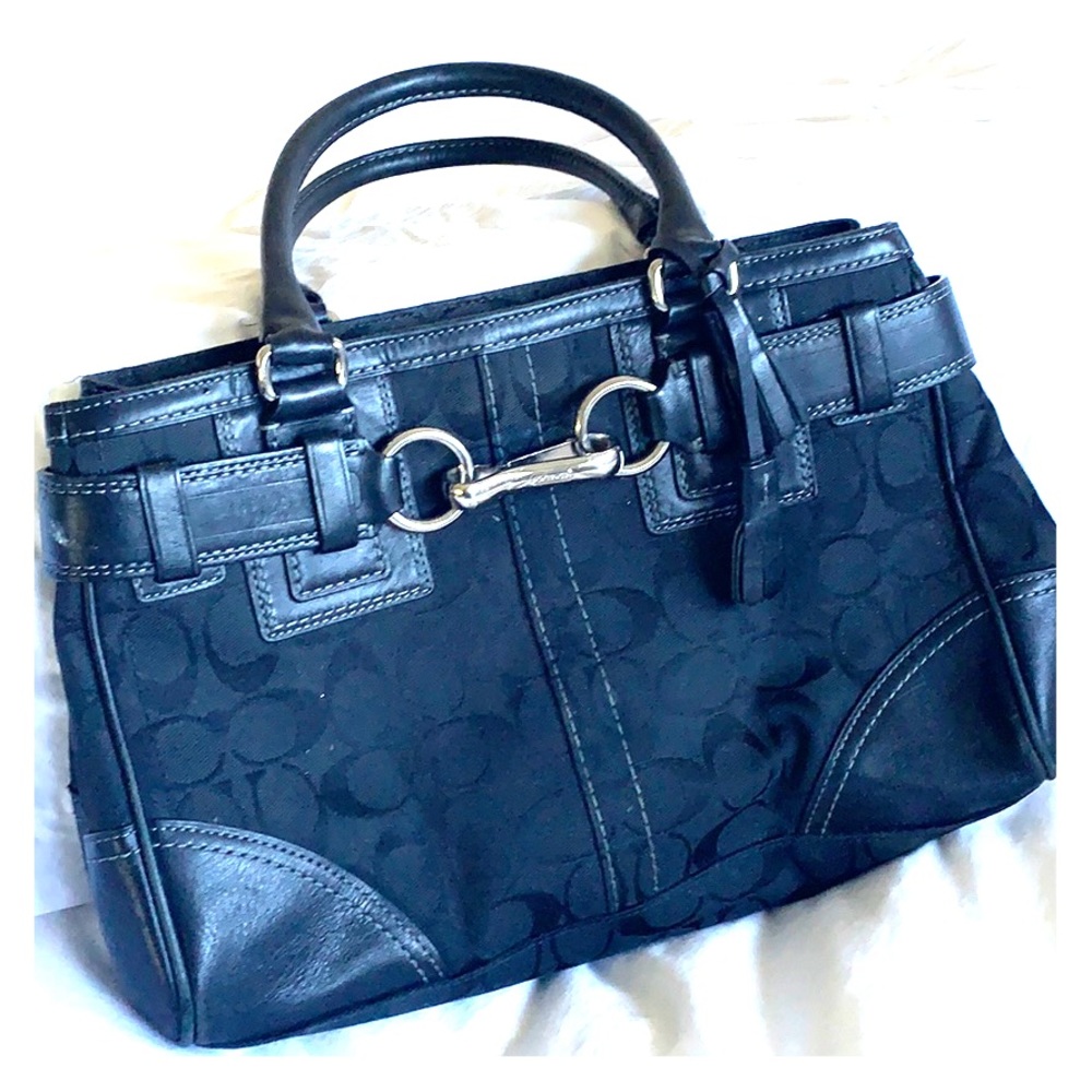 Coach black logo-print satchel w/ silver hardware